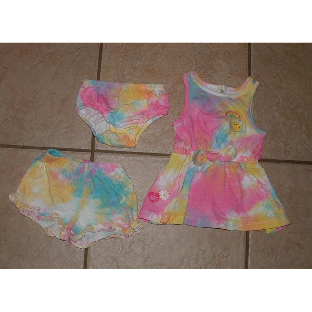 Girls 3-6 Months Colorful Tie Dye Dress Bloomers & Shorts 3 Pc Lot JUICY COUTURE